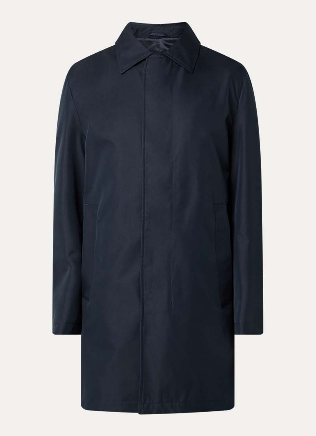 Strellson Naro trenchcoat met steekzakken en kraag - voorkant donkerblauw