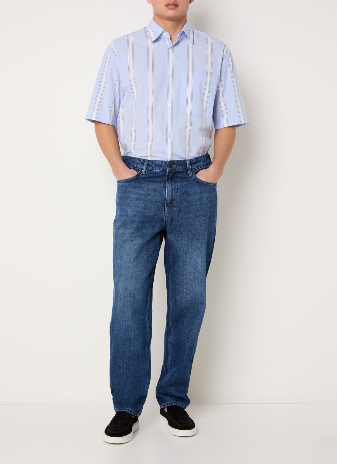 Strellson Nelson1 regular fit overhemd met streepprint - voorkant 5 lichtblauw