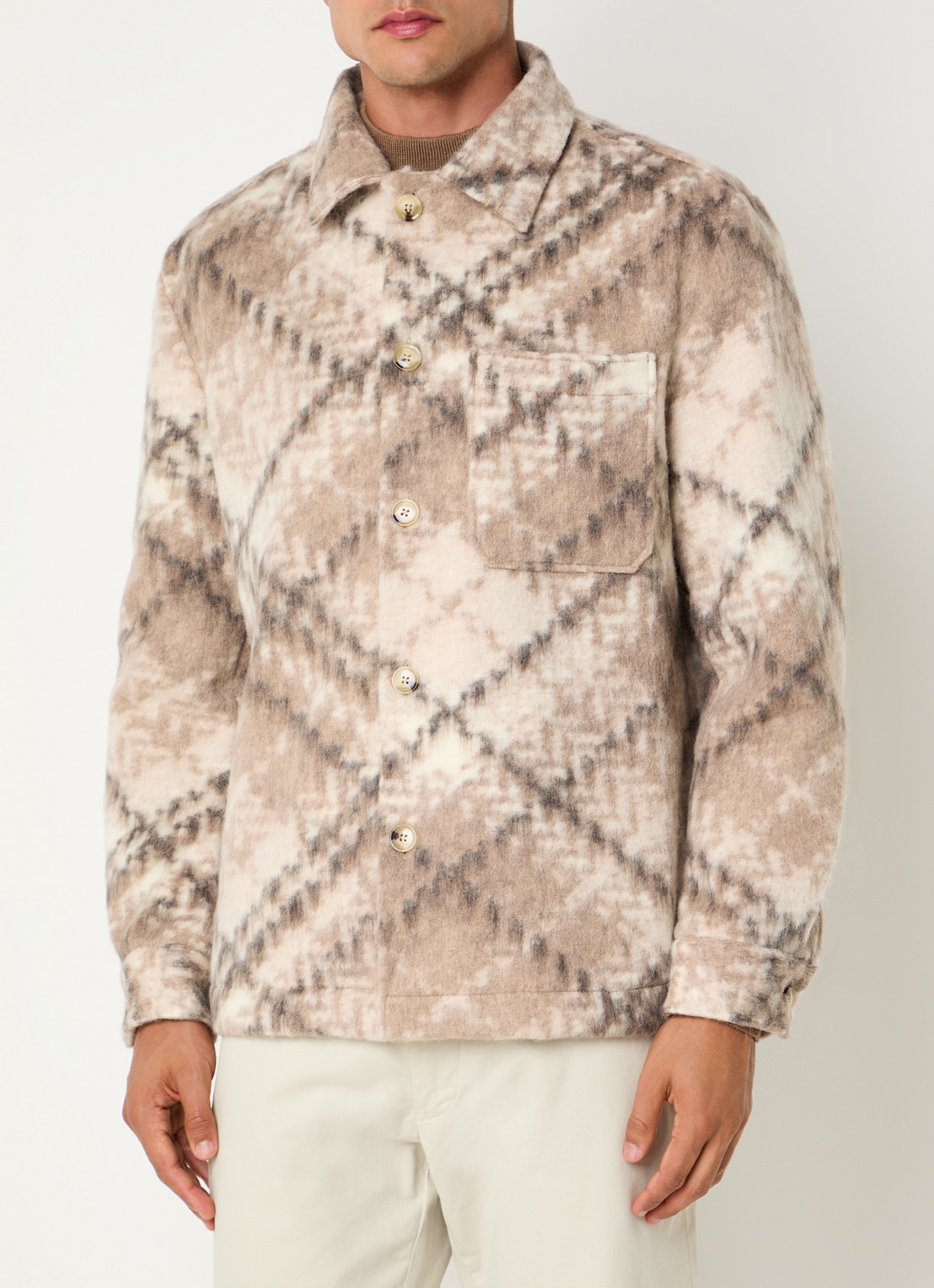 Strellson Noris-J regular fit overshirt in scheerwolblend - detail beige