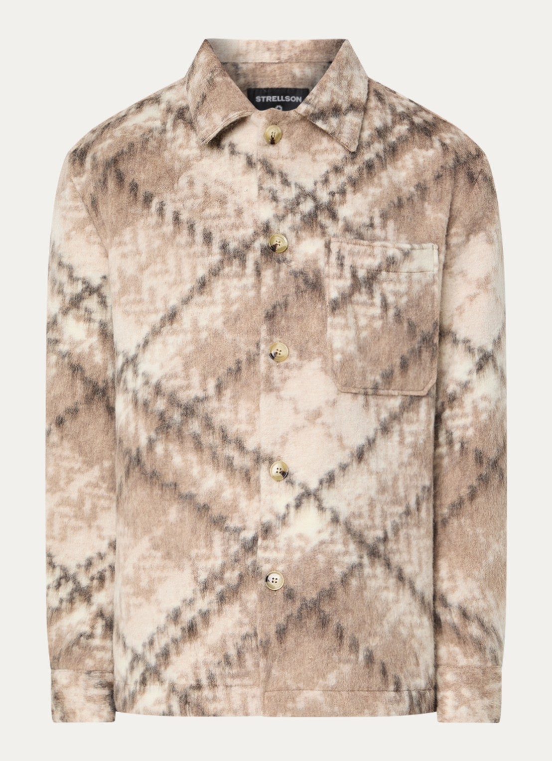 Strellson Noris-J regular fit overshirt in scheerwolblend - voorkant 2 beige