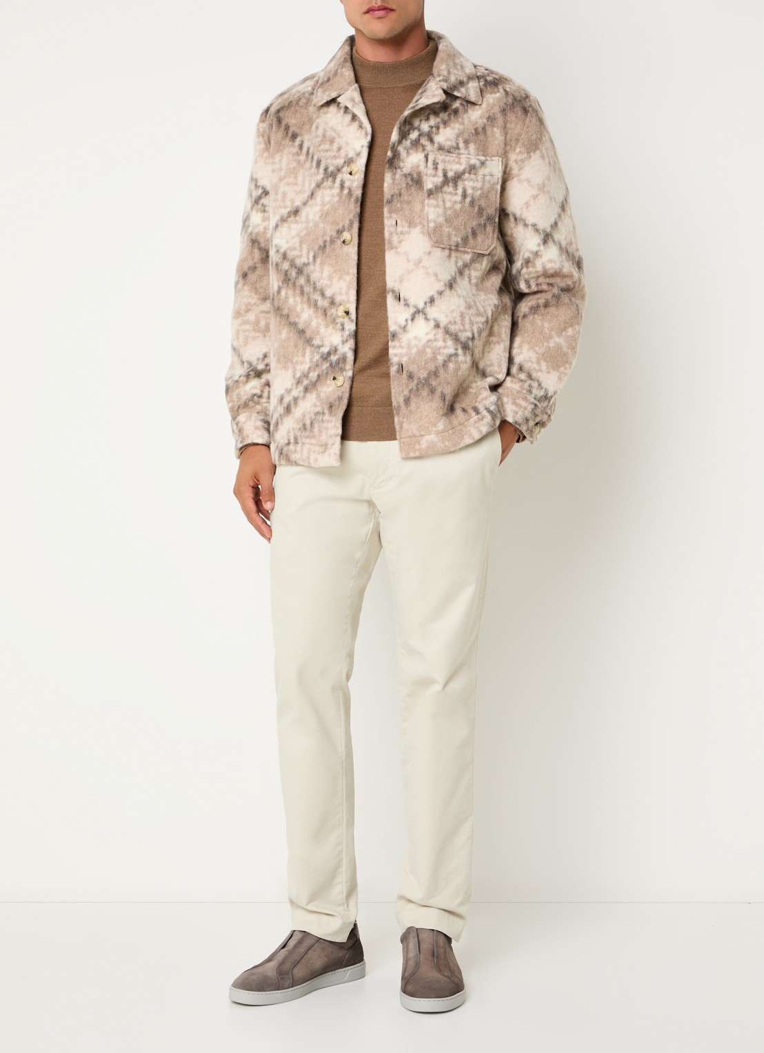 Strellson Noris-J regular fit overshirt in scheerwolblend - voorkant 3 beige