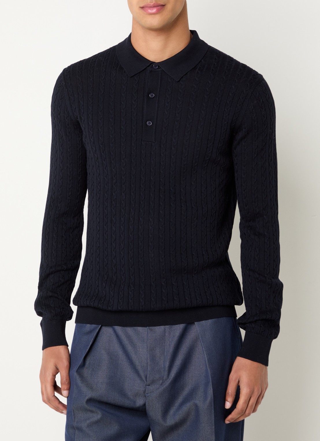 Strellson Regular fit polo met structuur - detail donkerblauw