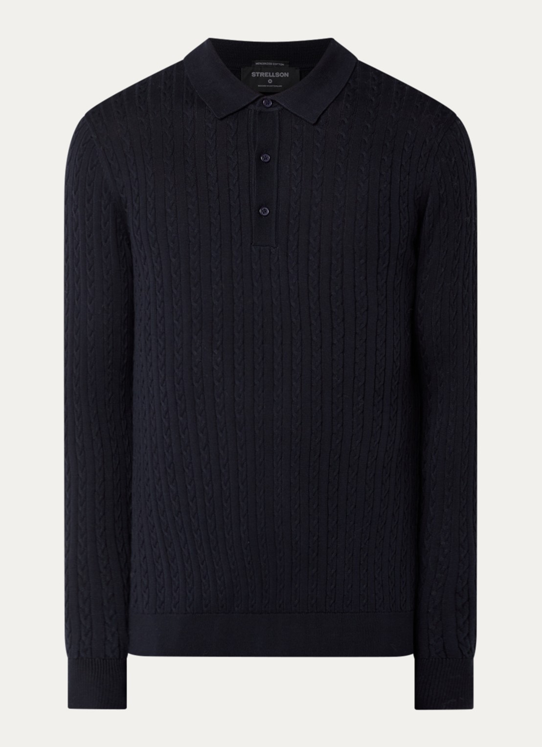 Strellson Regular fit polo met structuur - voorkant 3 donkerblauw
