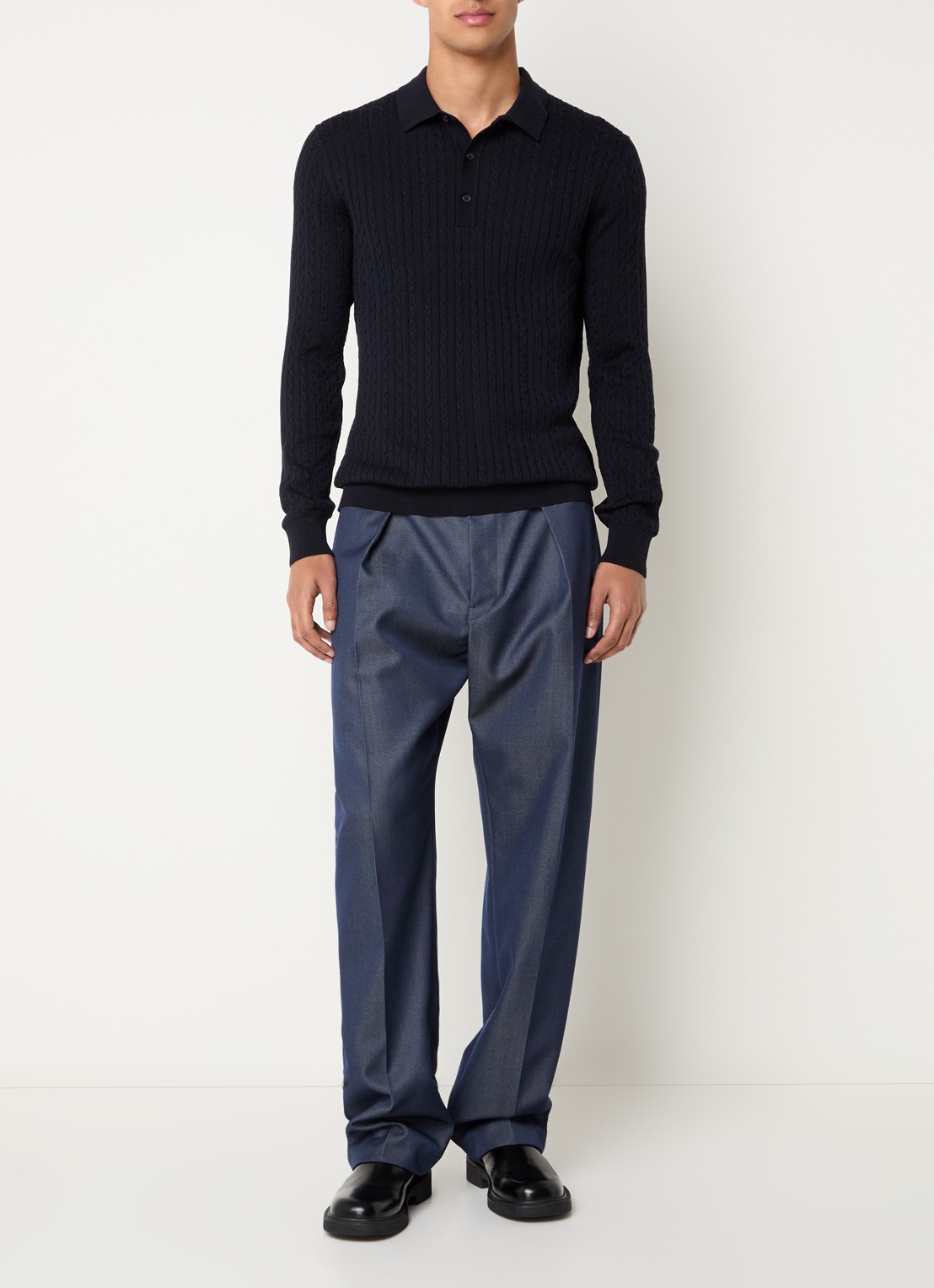 Strellson Regular fit polo met structuur - voorkant 4 donkerblauw