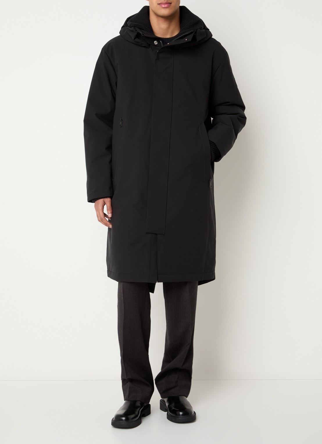 Strellson Reloaded longline gewatteerde parka - detail zwart