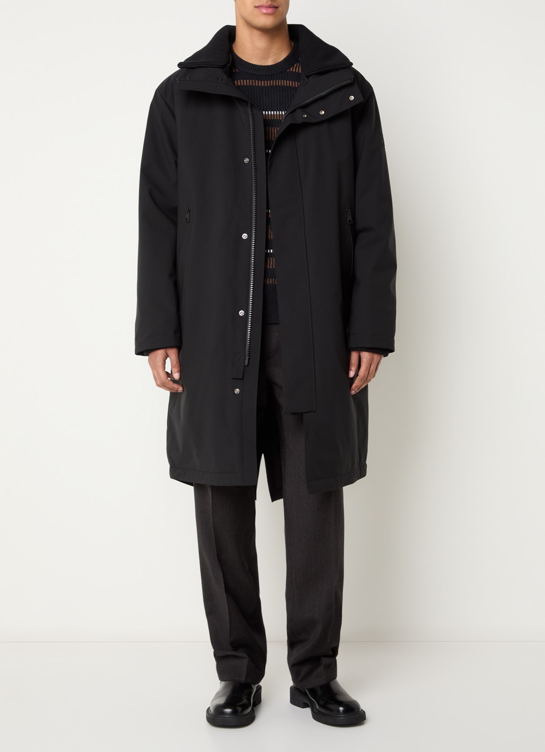 Strellson Reloaded longline gewatteerde parka - voorkant 3 zwart