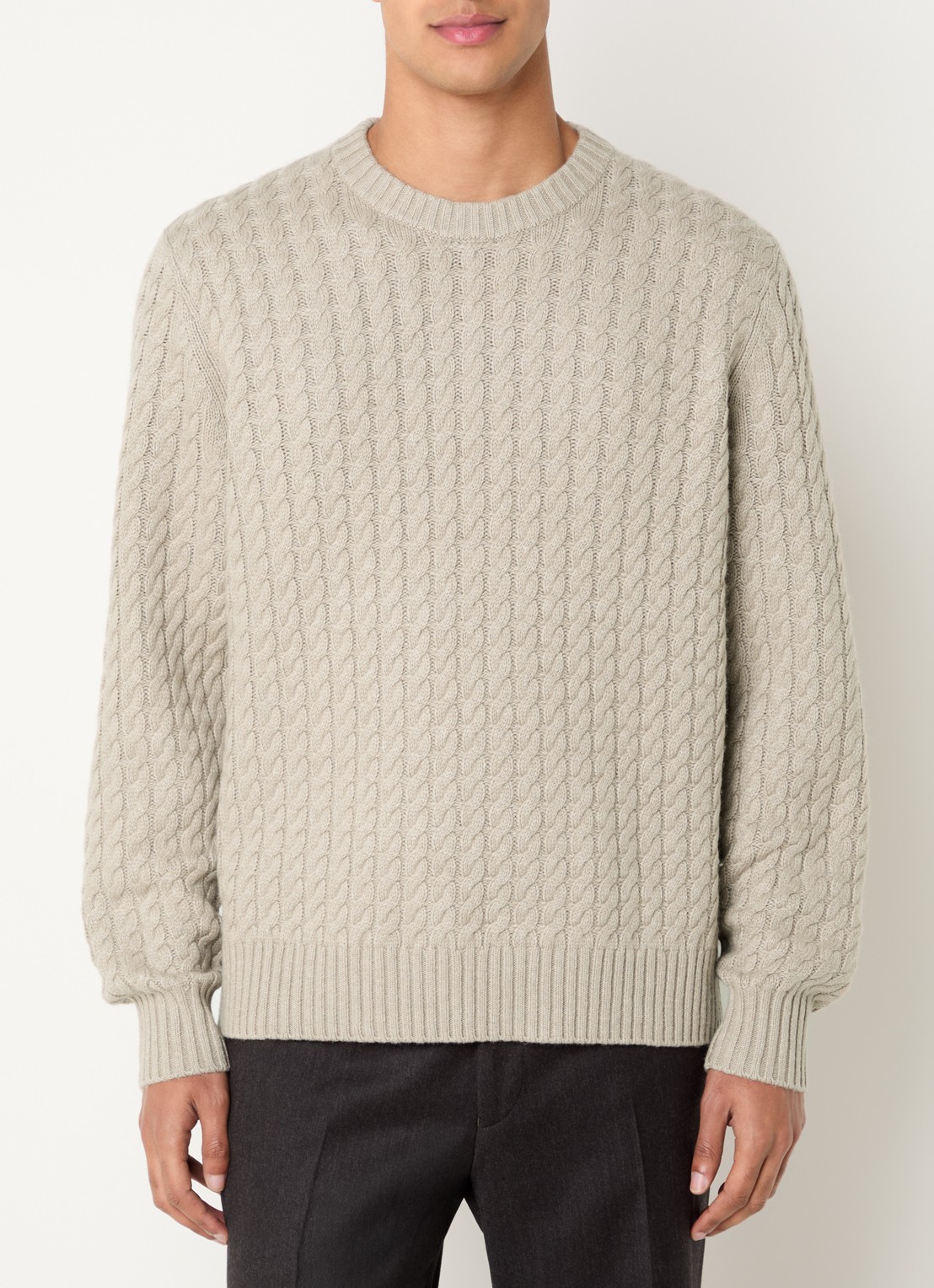 Strellson Remo fijngebreide trui in kasjmierblend met ronde hals - detail beige