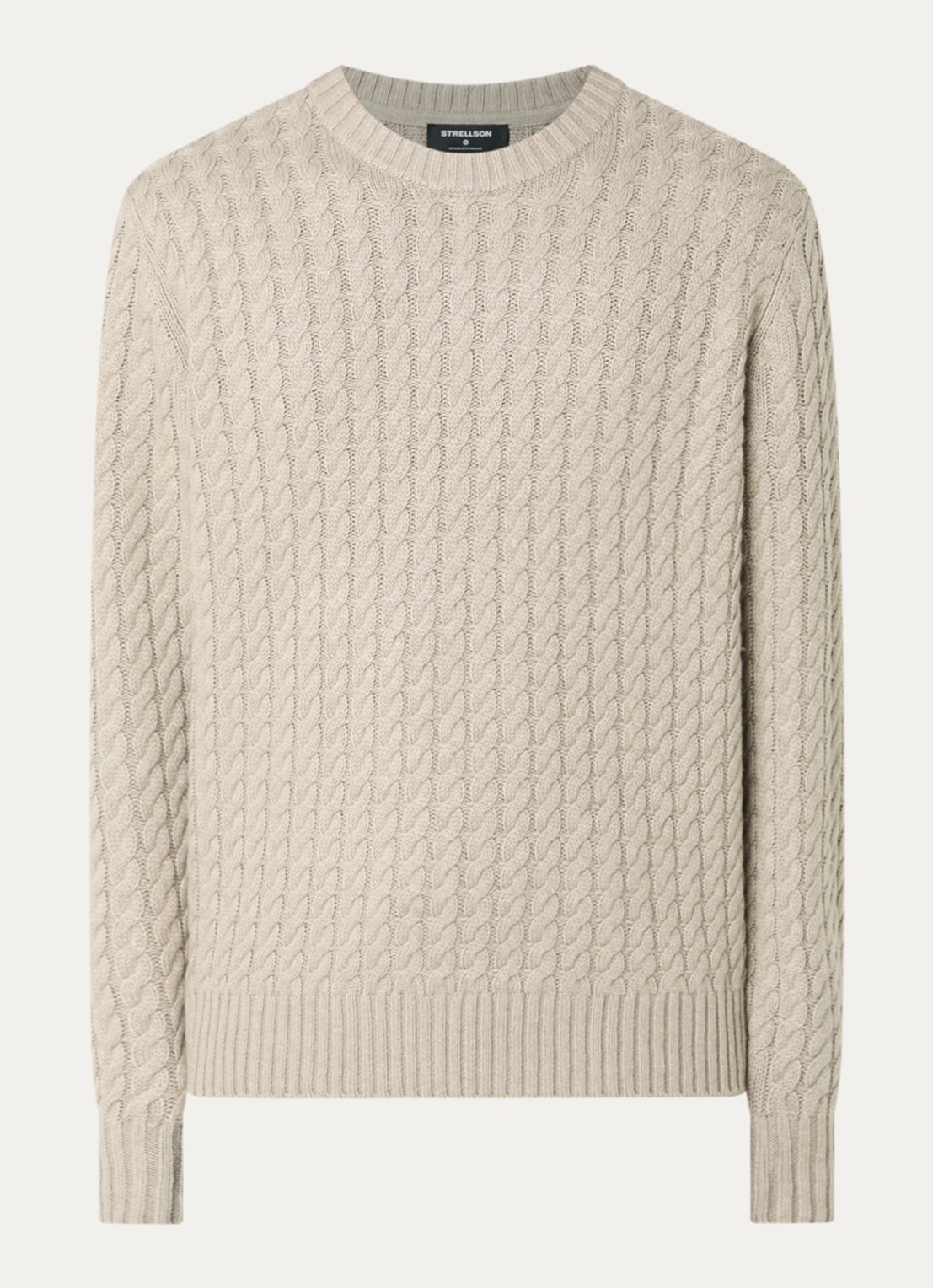 Strellson Remo fijngebreide trui in kasjmierblend met ronde hals - voorkant 3 beige
