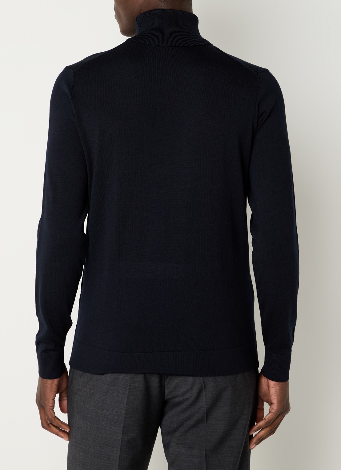 Strellson Ribgebreide trui van scheerwol met col - achterkant 4 donkerblauw