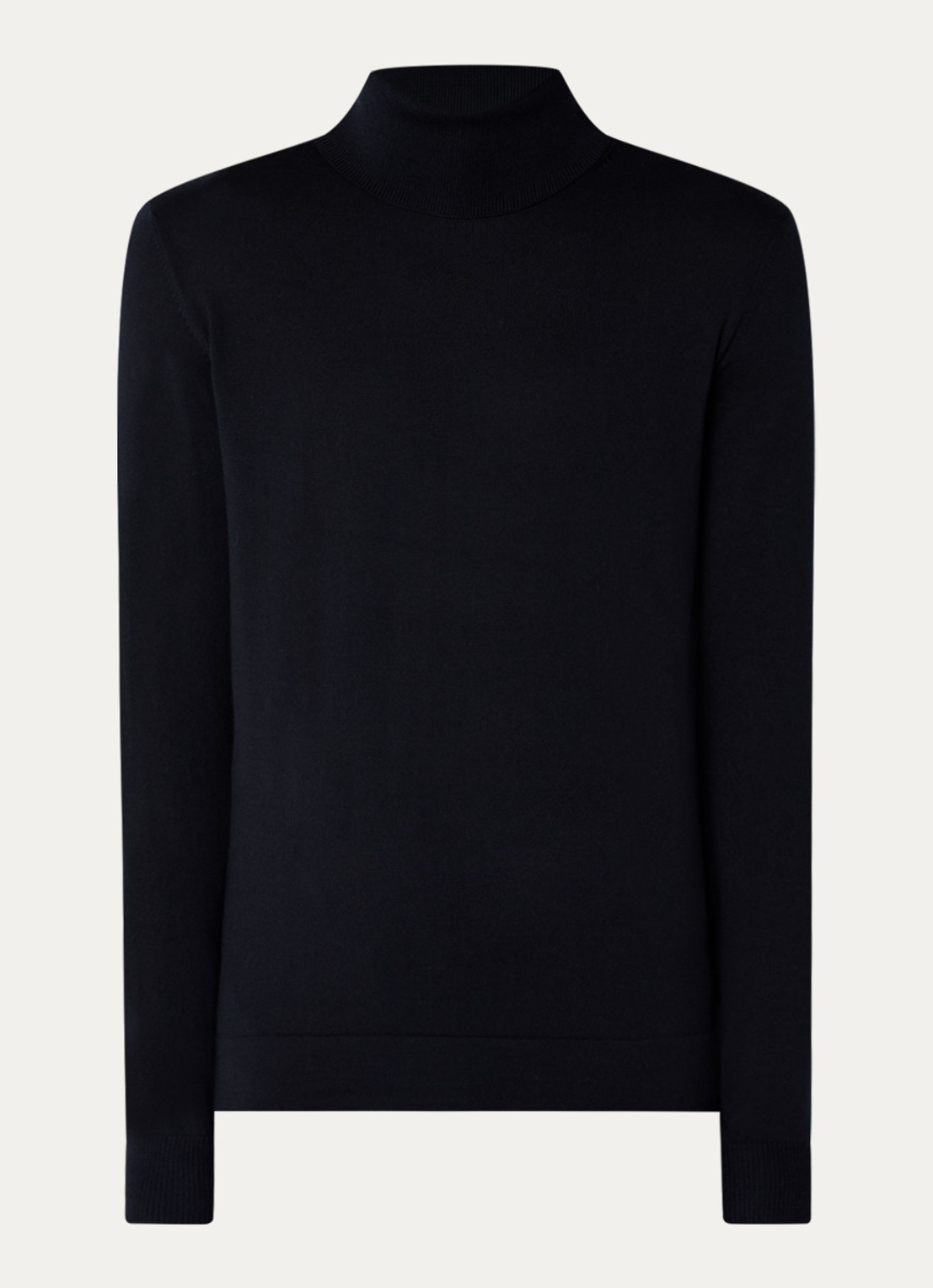Strellson Ribgebreide trui van scheerwol met col - voorkant donkerblauw