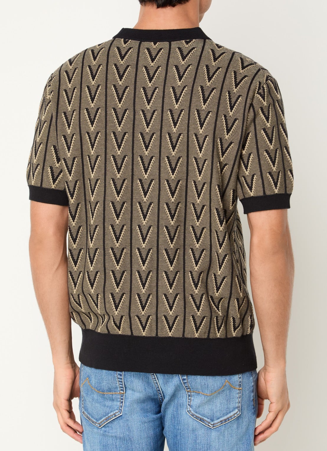 Strellson Robas fijngebreid vest met print - achterkant bruin