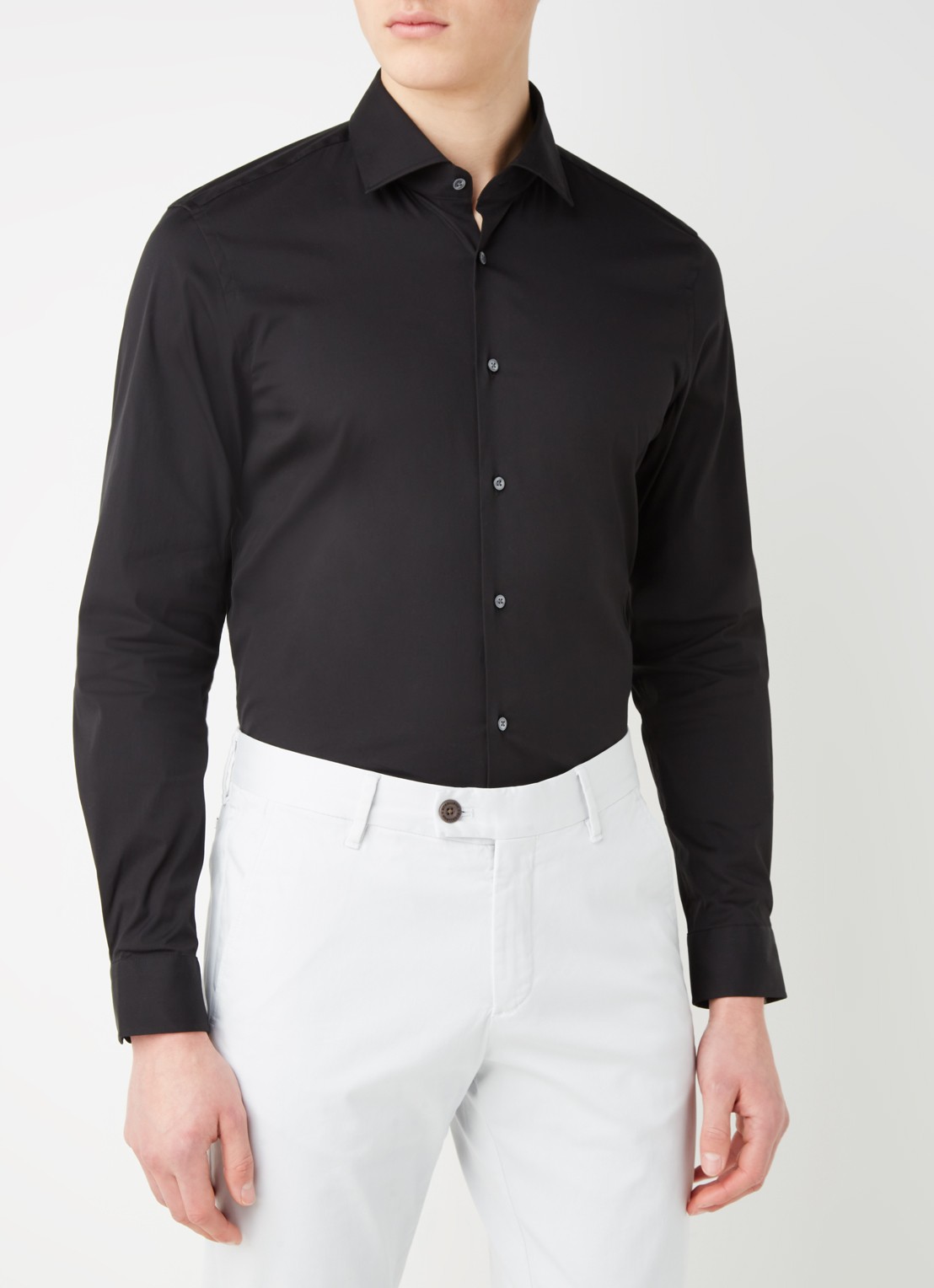 Strellson Santos slim fit overhemd met stretch - detail 2 zwart