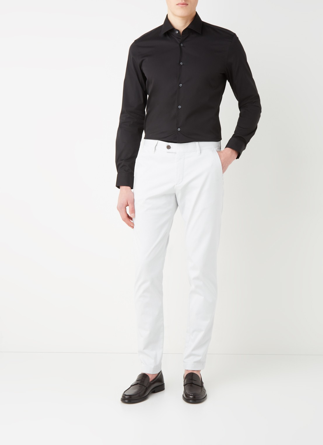 Strellson Santos slim fit overhemd met stretch - voorkant zwart