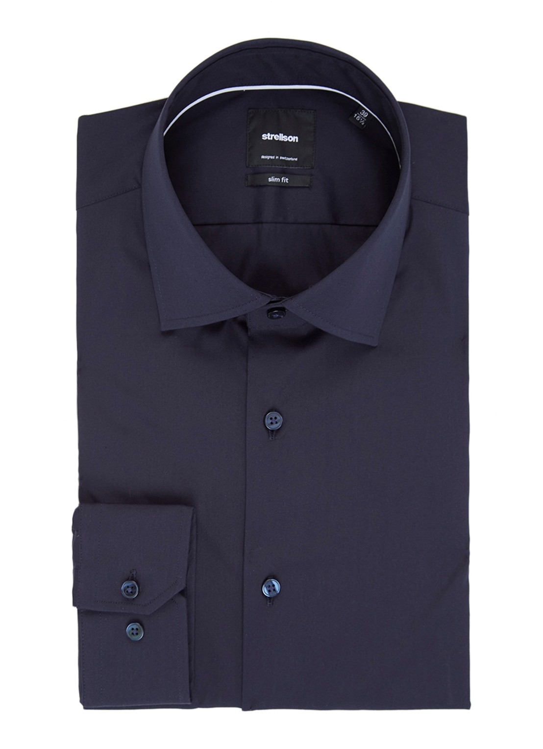 Strellson Santos slim fit overhemd met stretch - voorkant 2 blauw