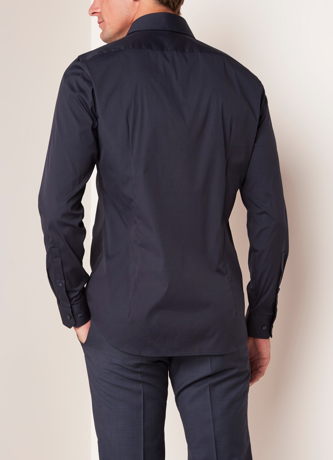 Strellson Santos slim fit overhemd met stretch - achterkant blauw