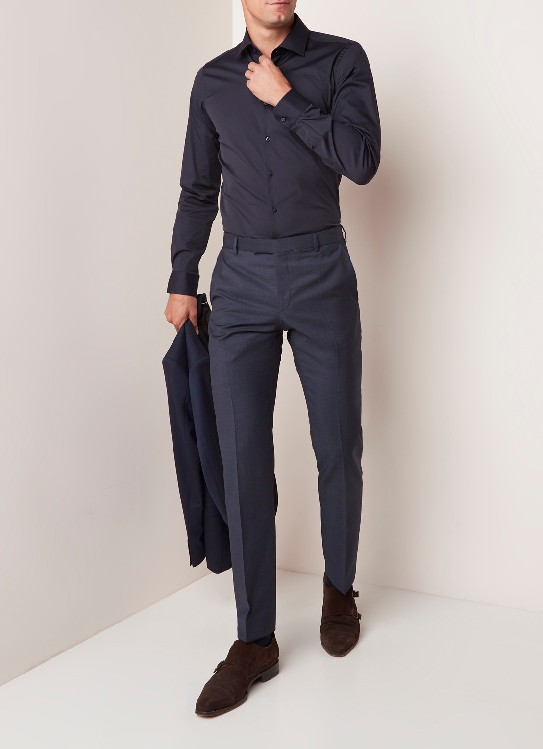 Strellson Santos slim fit overhemd met stretch - voorkant 3 blauw