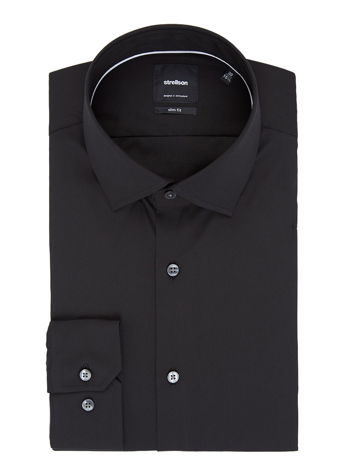 Strellson Santos slim fit overhemd van katoen met stretch - voorkant 3 zwart