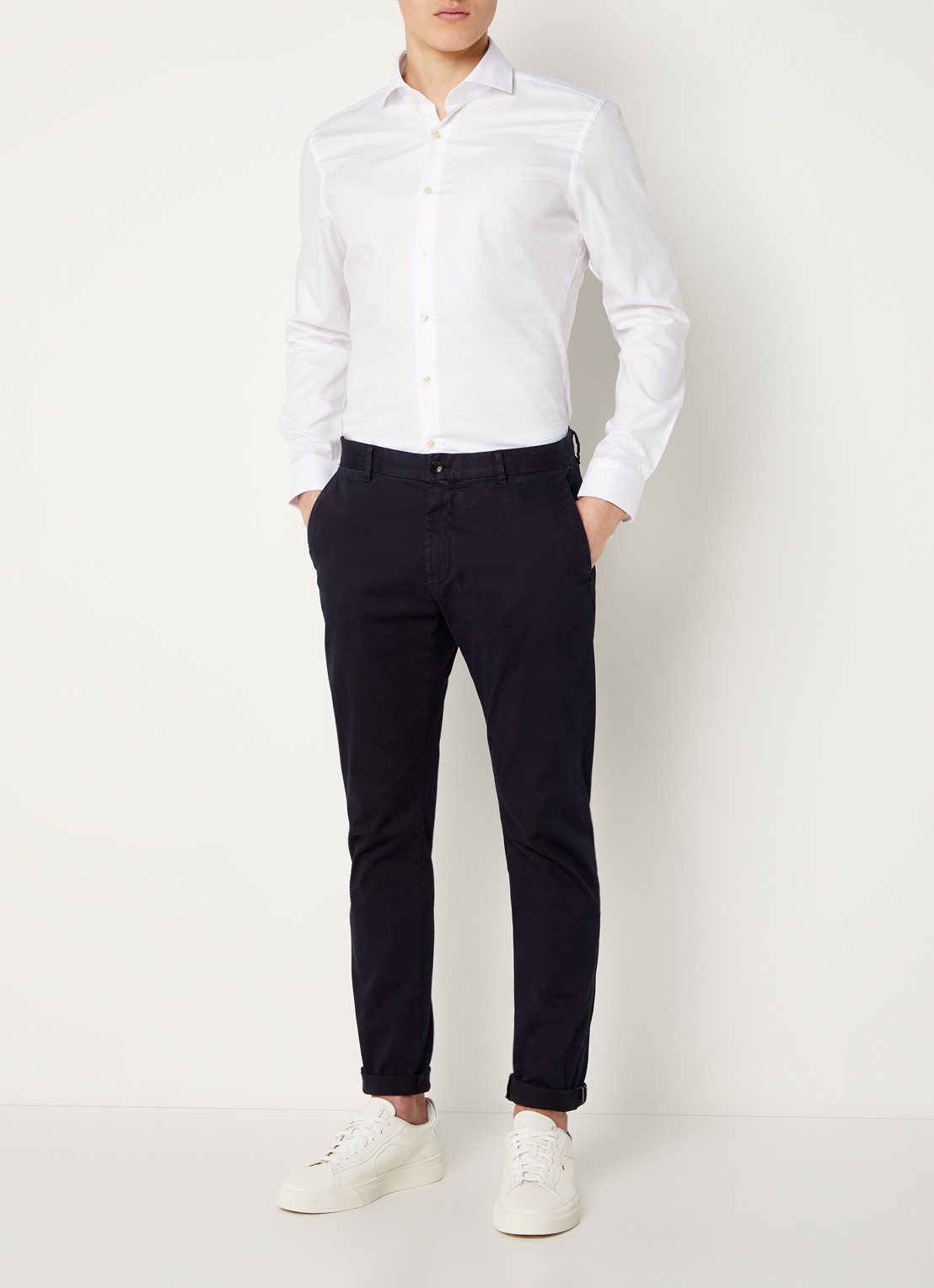 Strellson Sereno slim fit overhemd met structuur - voorkant 5 wit