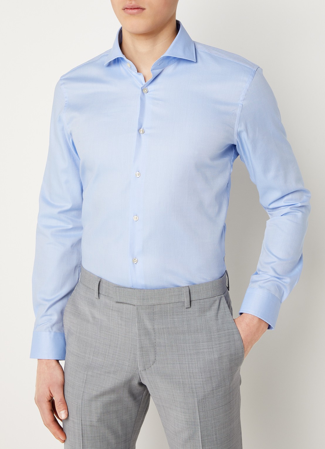 Strellson Sereno slim fit overhemd met structuur - detail 4 lichtblauw