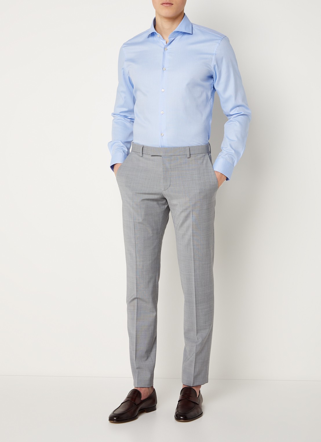 Strellson Sereno slim fit overhemd met structuur - voorkant 2 lichtblauw