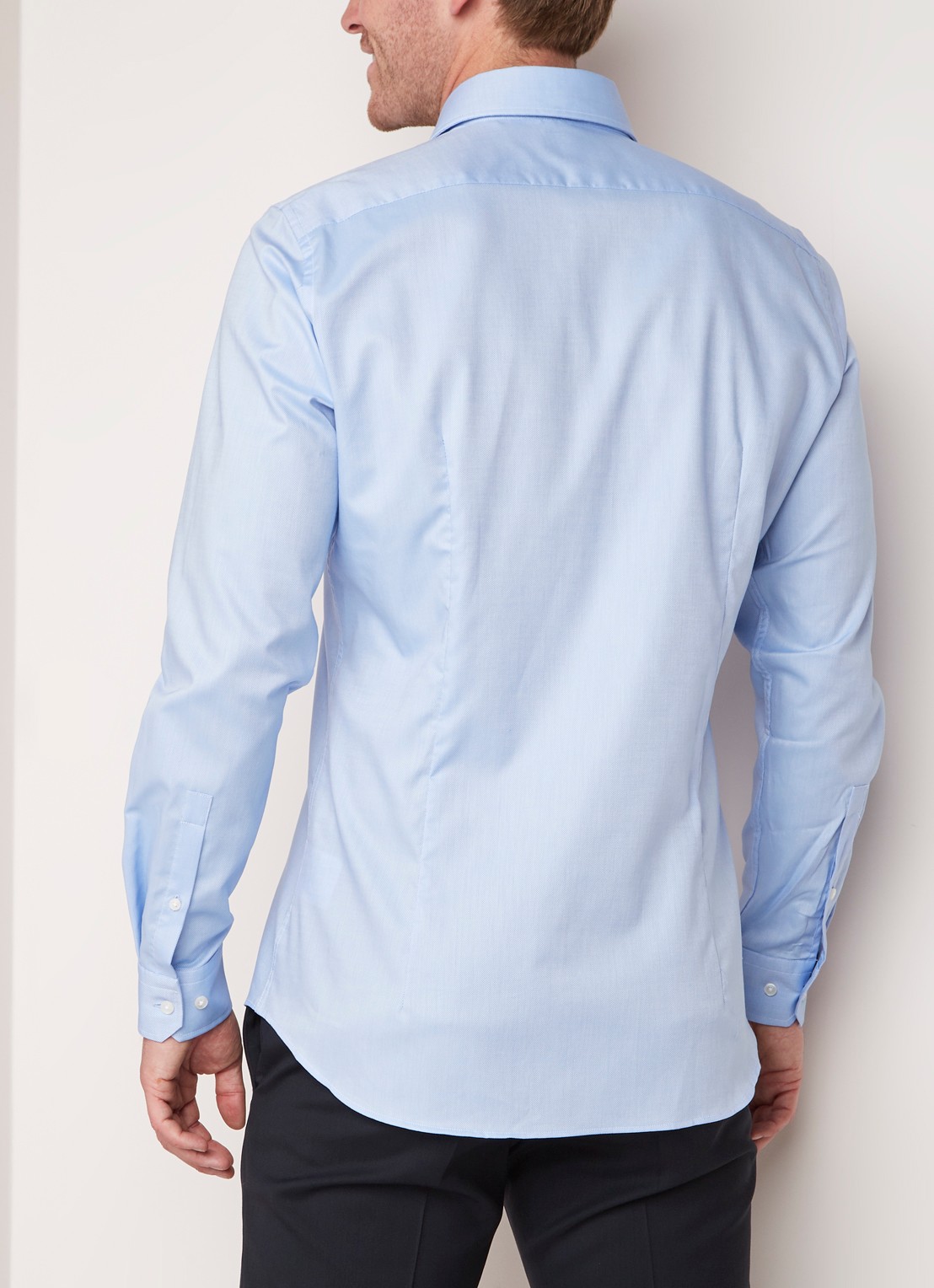 Strellson Sereno slim fit overhemd met wide spread-kraag - achterkant lichtblauw