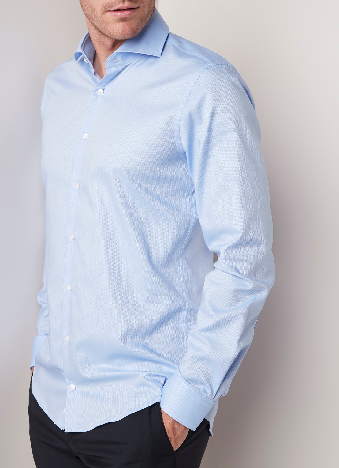 Strellson Sereno slim fit overhemd met wide spread-kraag - detail 2 lichtblauw