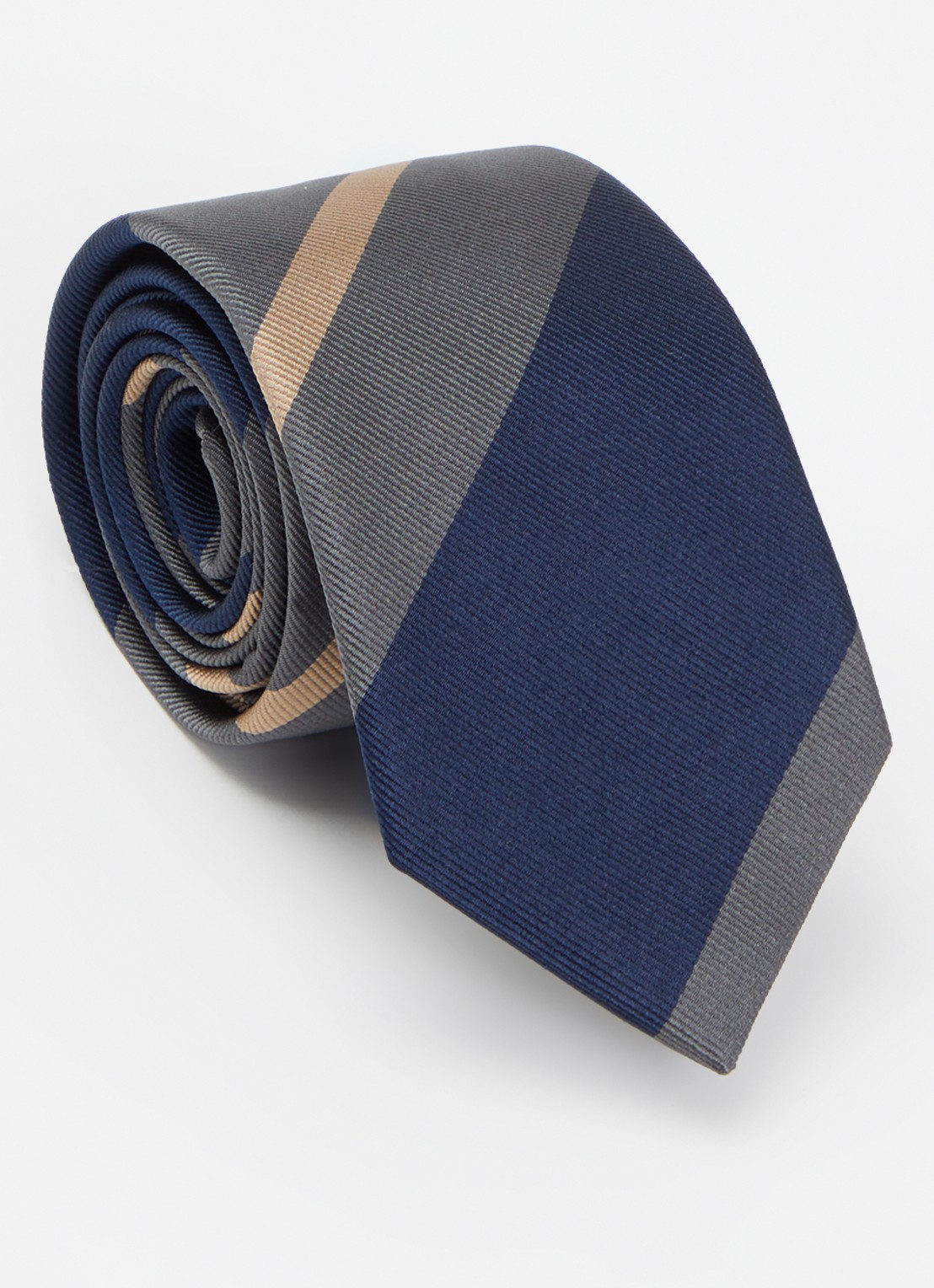 Strellson Stropdas van zijde met streepprint  - voorkant donkerblauw