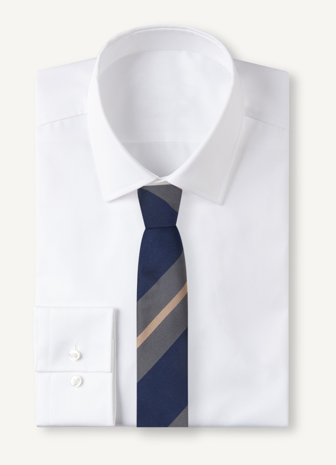 Strellson Stropdas van zijde met streepprint  - voorkant 2 donkerblauw