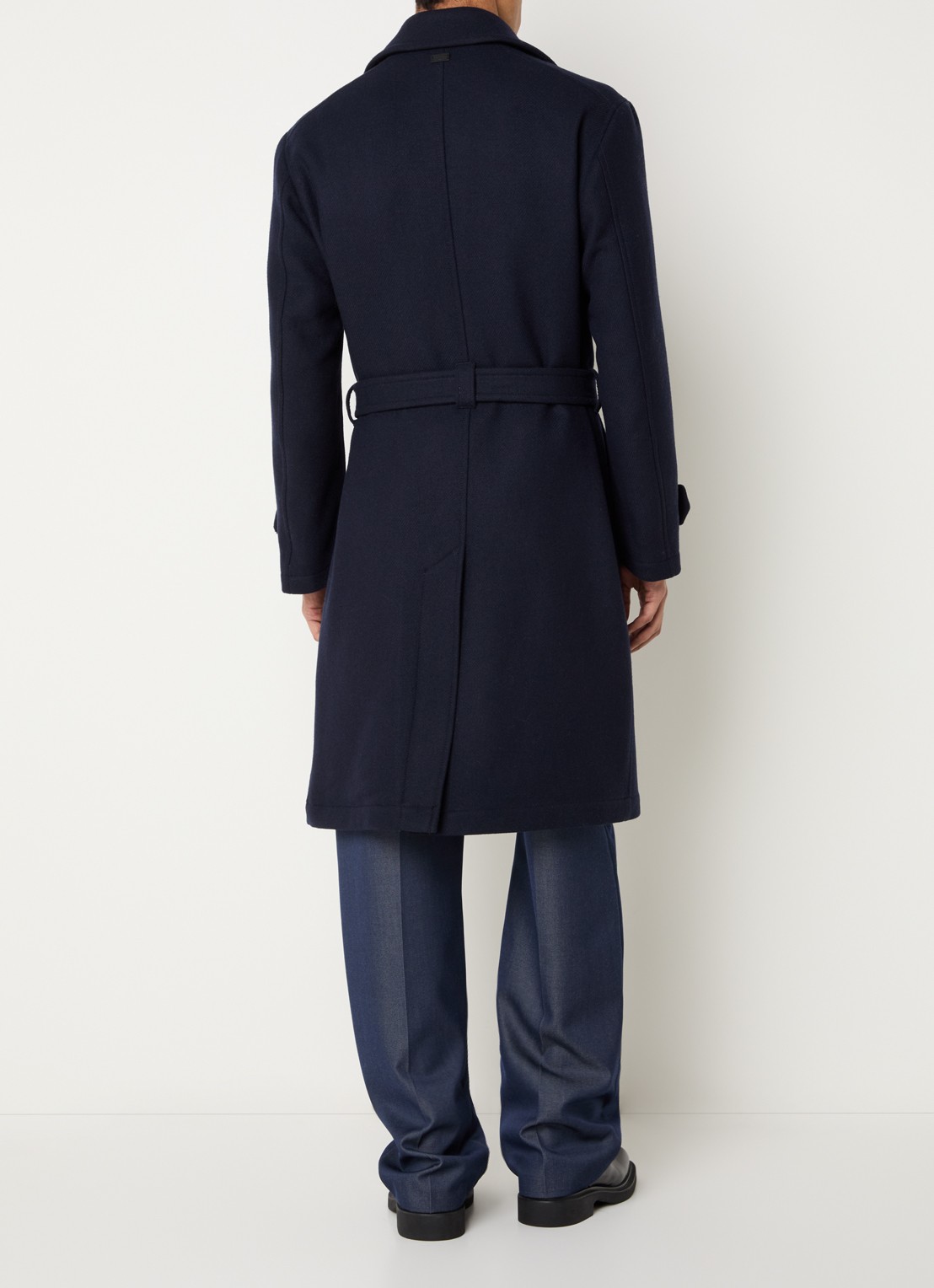 Strellson The 3.0 trenchcoat in wolblend met steekzakken  - achterkant 2 donkerblauw