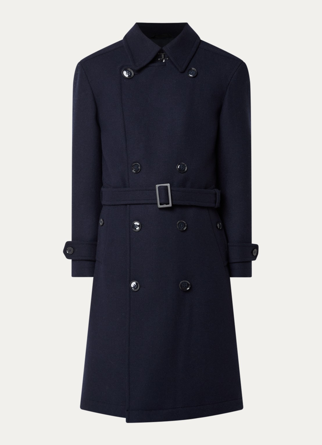 Strellson The 3.0 trenchcoat in wolblend met steekzakken  - voorkant 3 donkerblauw