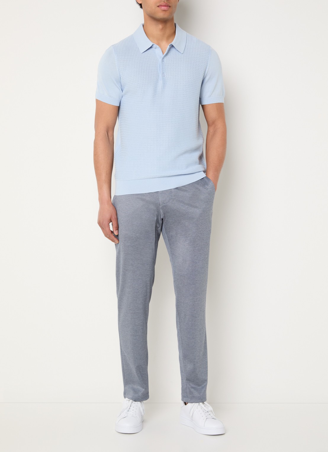 Strellson Tiu slim fit pantalon met steekzakken - voorkant 4 staalblauw