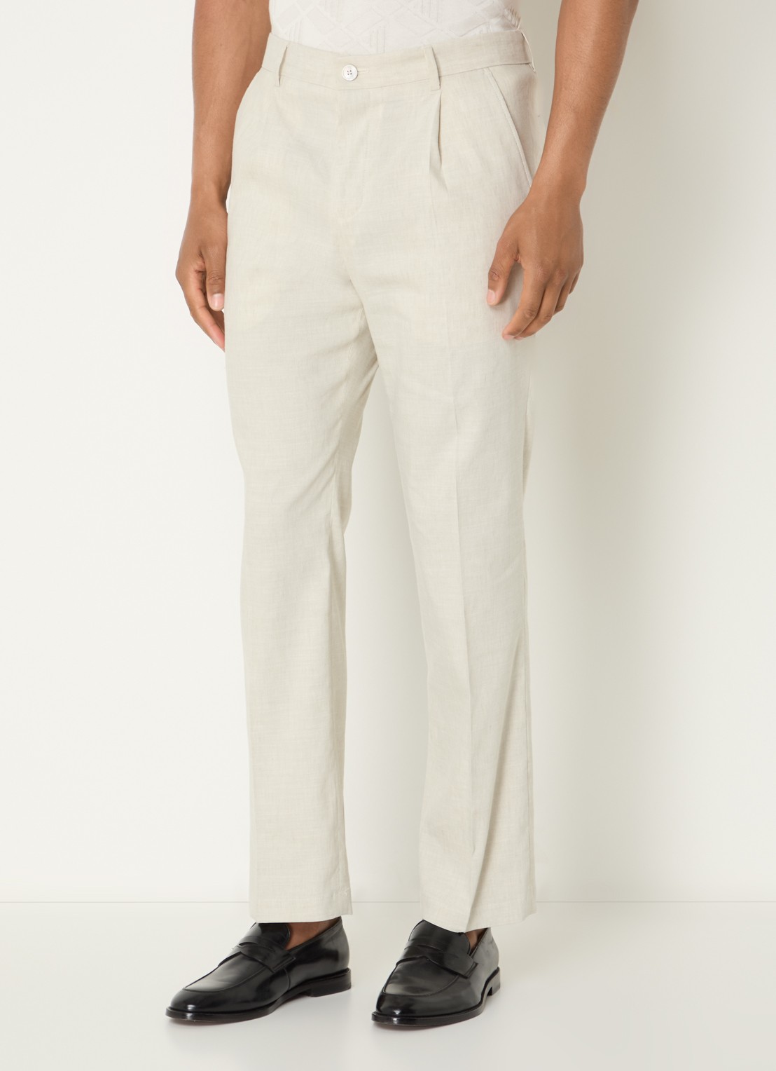 Strellson Tomeo straight fit pantalon in linnenblend - detail 4 beige