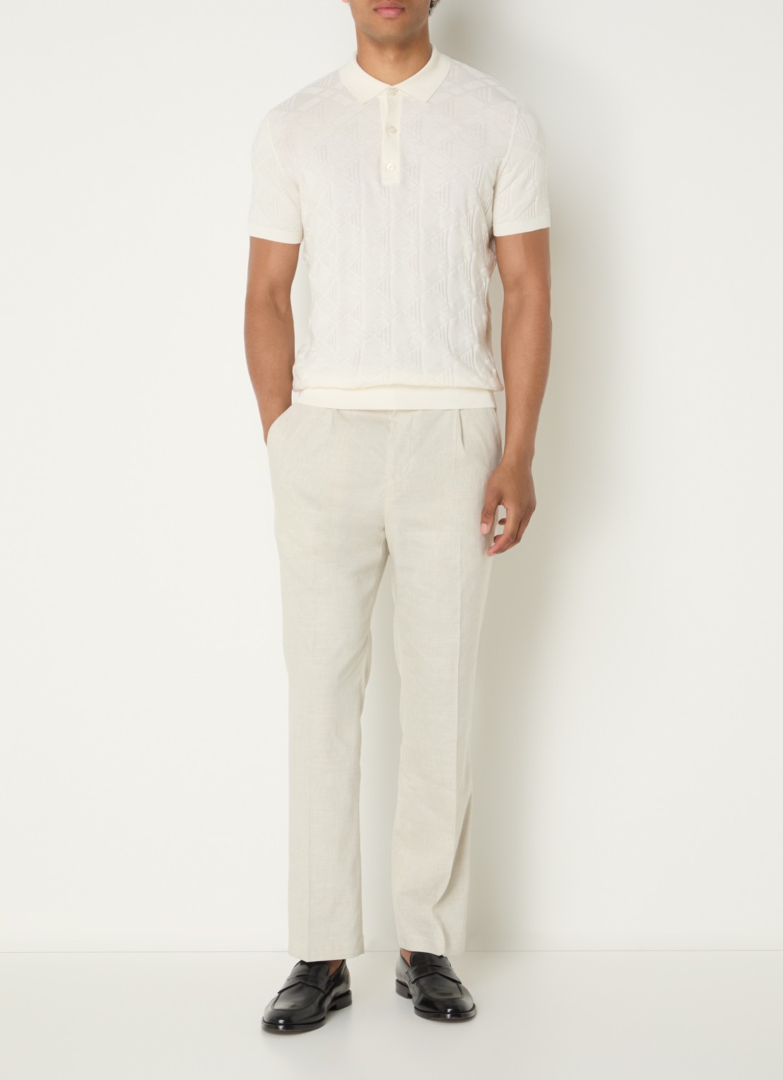 Strellson Tomeo straight fit pantalon in linnenblend - voorkant 3 beige