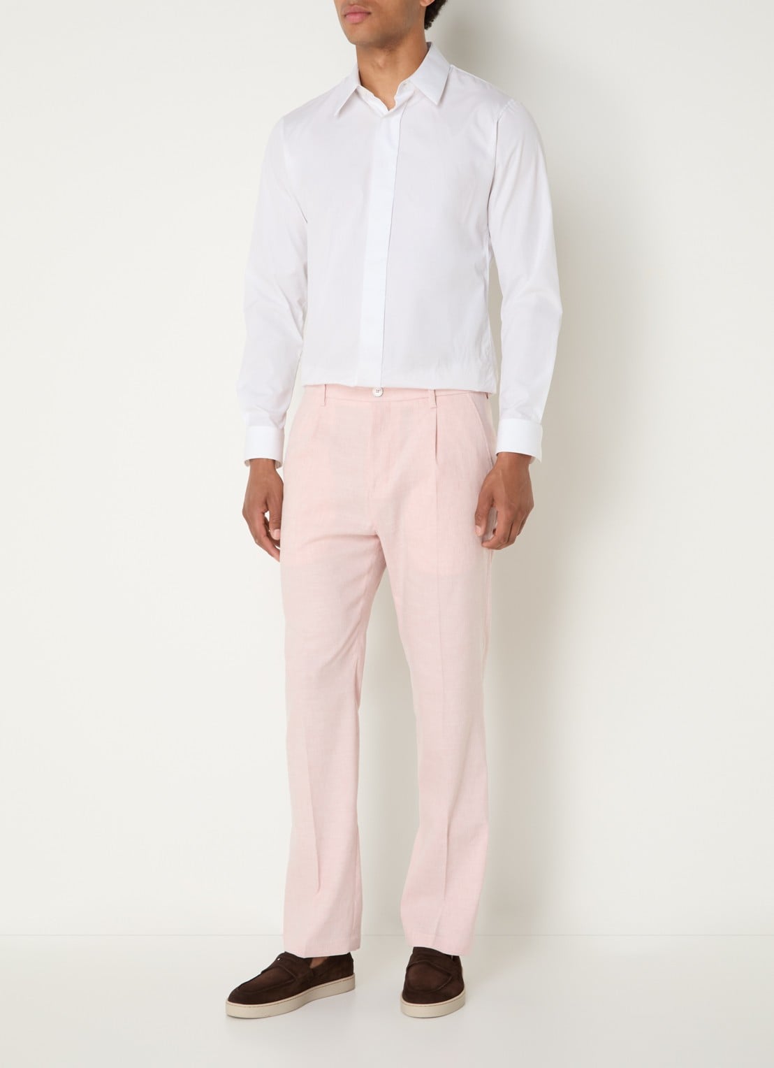 Strellson Tomeo straight fit pantalon in linnenblend - voorkant 2 lichtroze