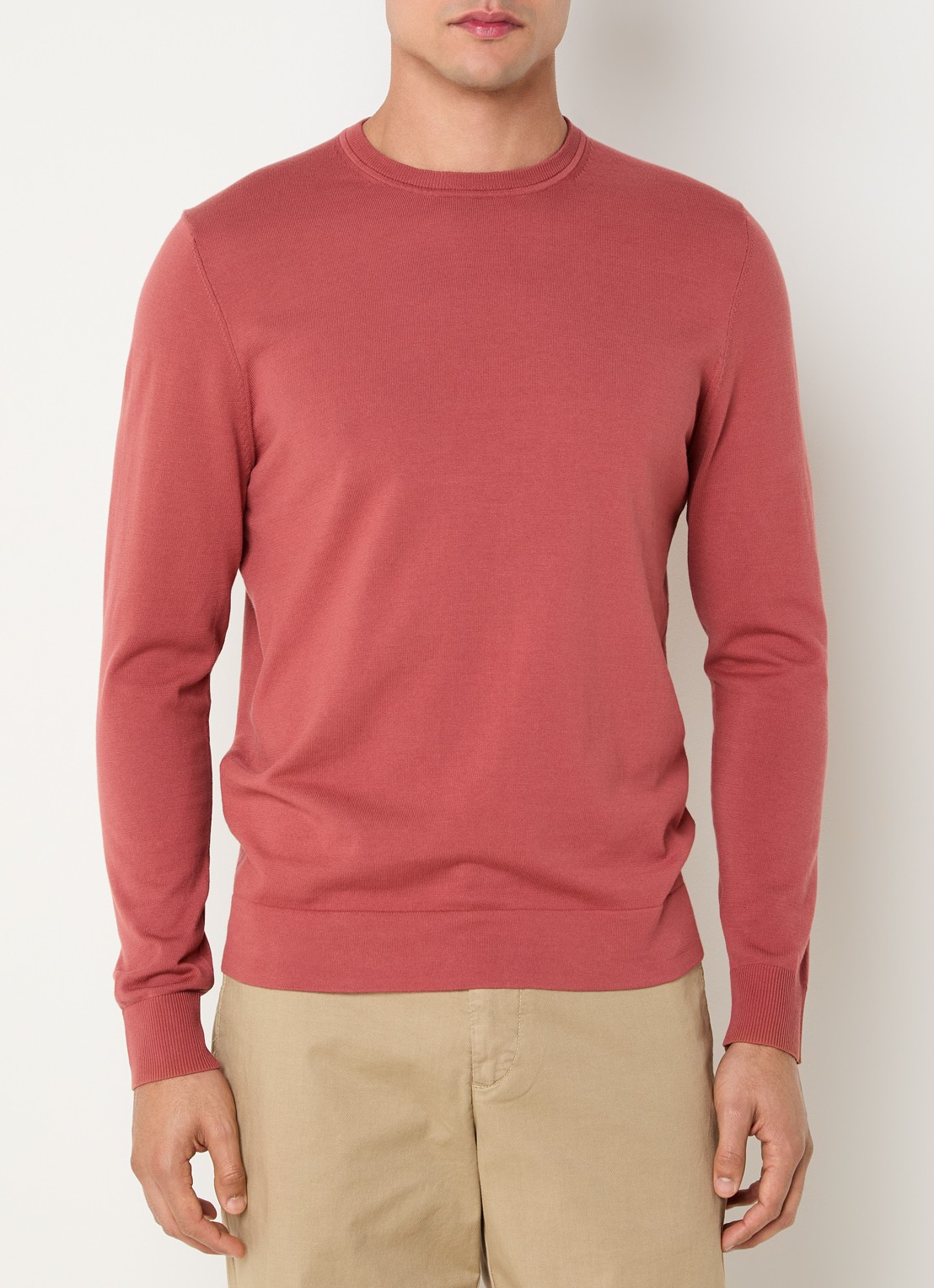 Strellson Vincent fijngebreide pullover met ronde hals - detail 4 oranjerood