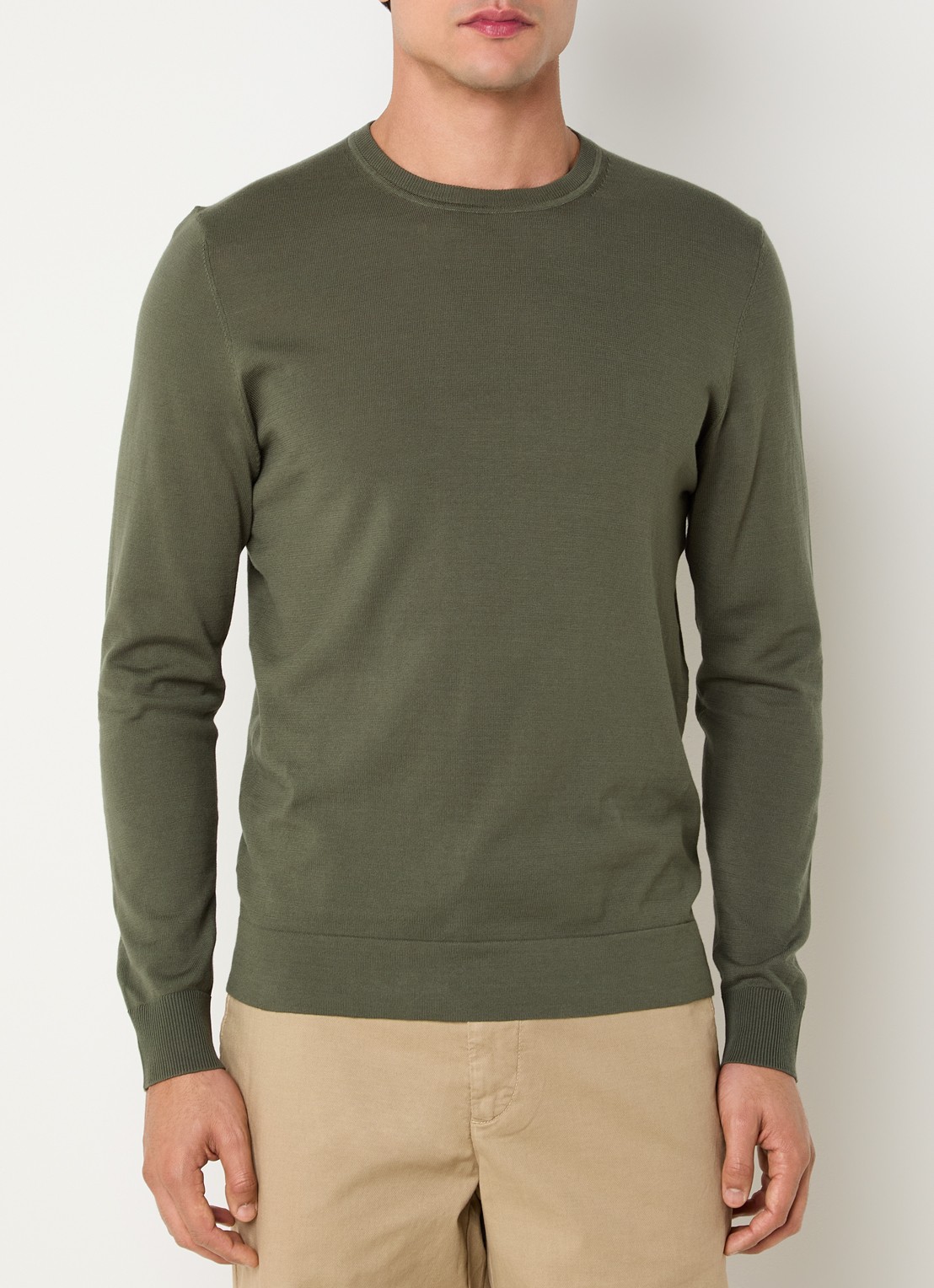 Strellson Vincent fijngebreide pullover met ronde hals - detail 3 donkergroen