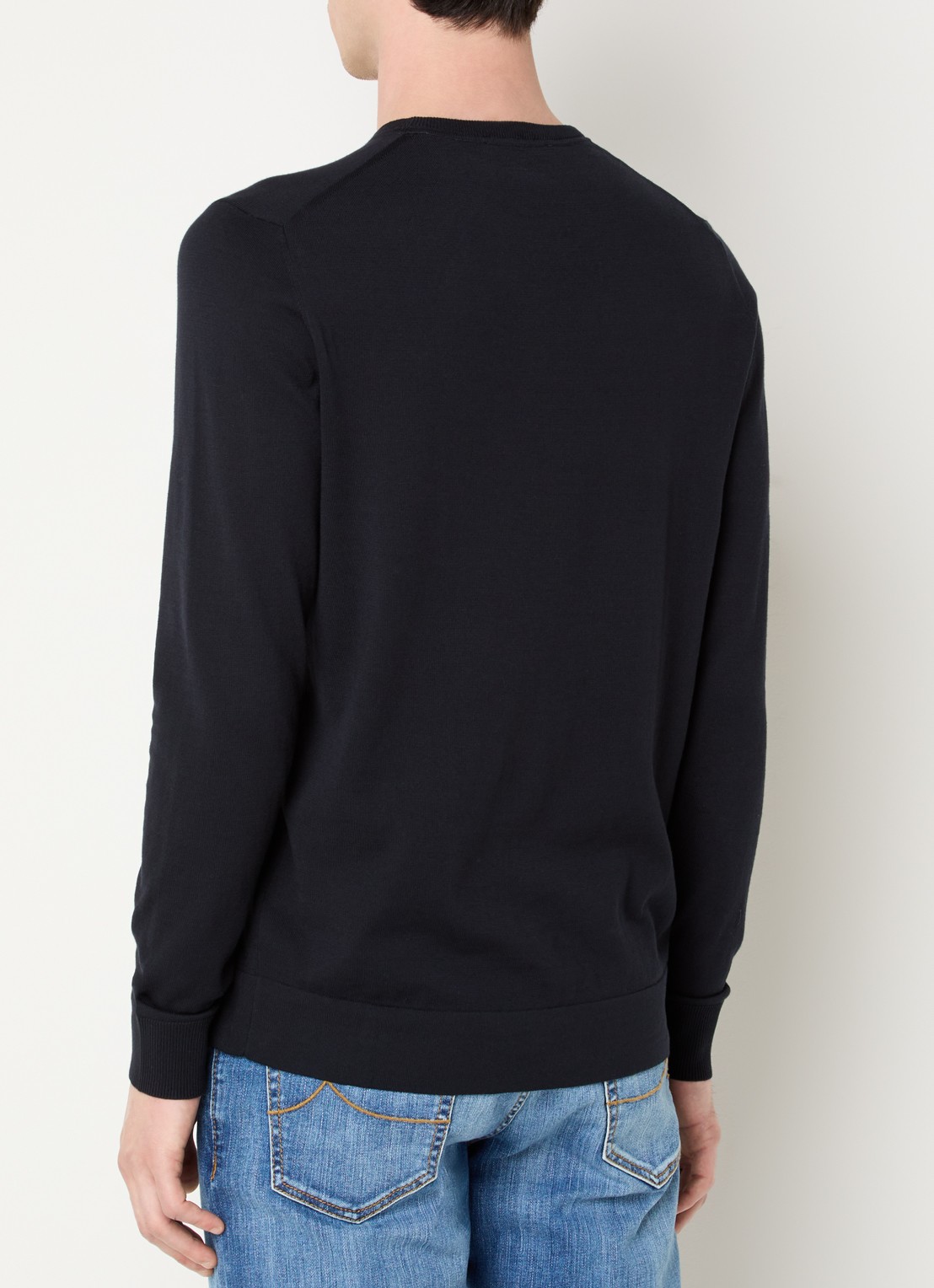 Strellson Vincent fijngebreide pullover met ronde hals - achterkant donkerblauw