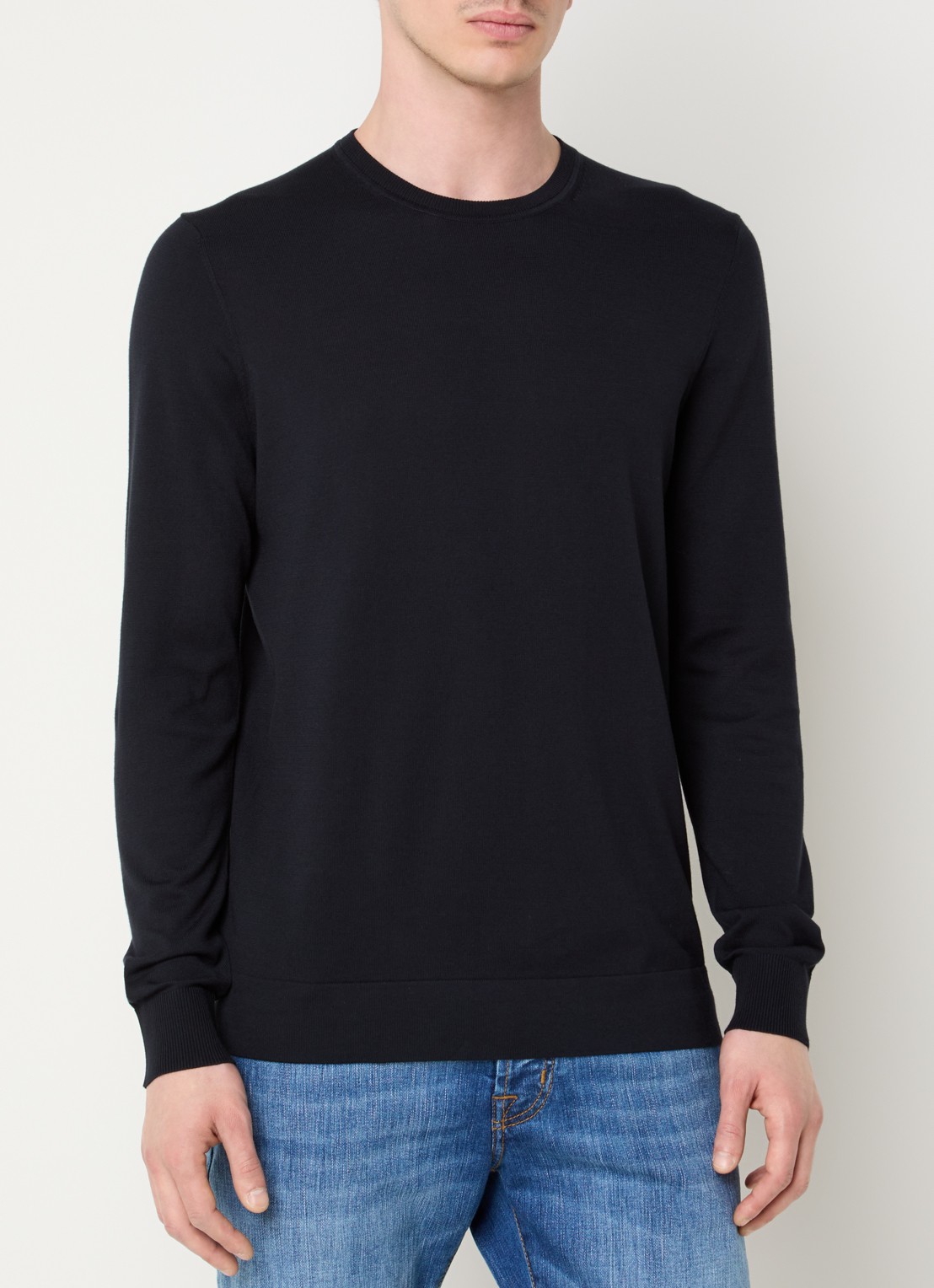 Strellson Vincent fijngebreide pullover met ronde hals - detail 4 donkerblauw