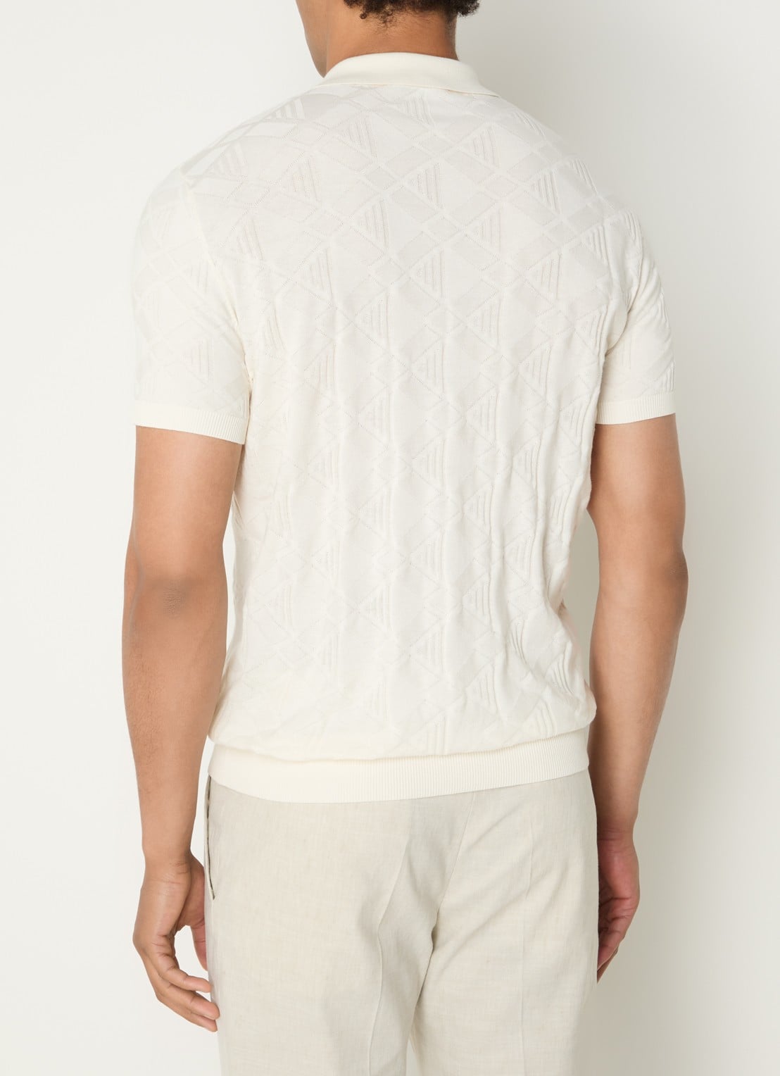 Strellson Vincent regular fit polo met ruitdessin - achterkant 4 beige
