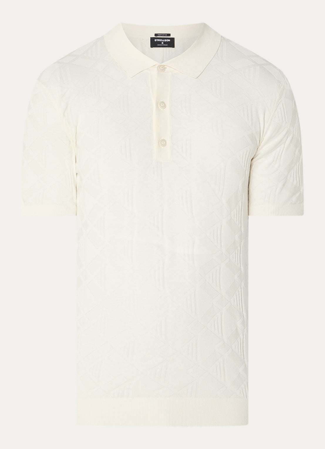 Strellson Vincent regular fit polo met ruitdessin - voorkant beige