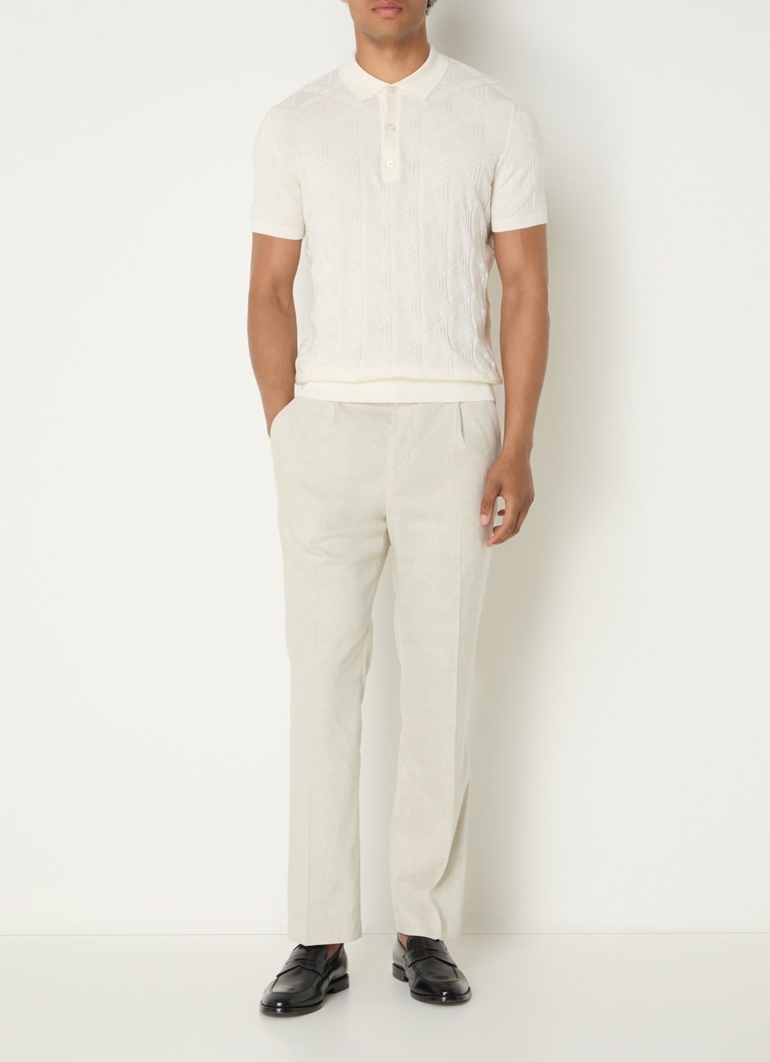 Strellson Vincent regular fit polo met ruitdessin - voorkant 2 beige
