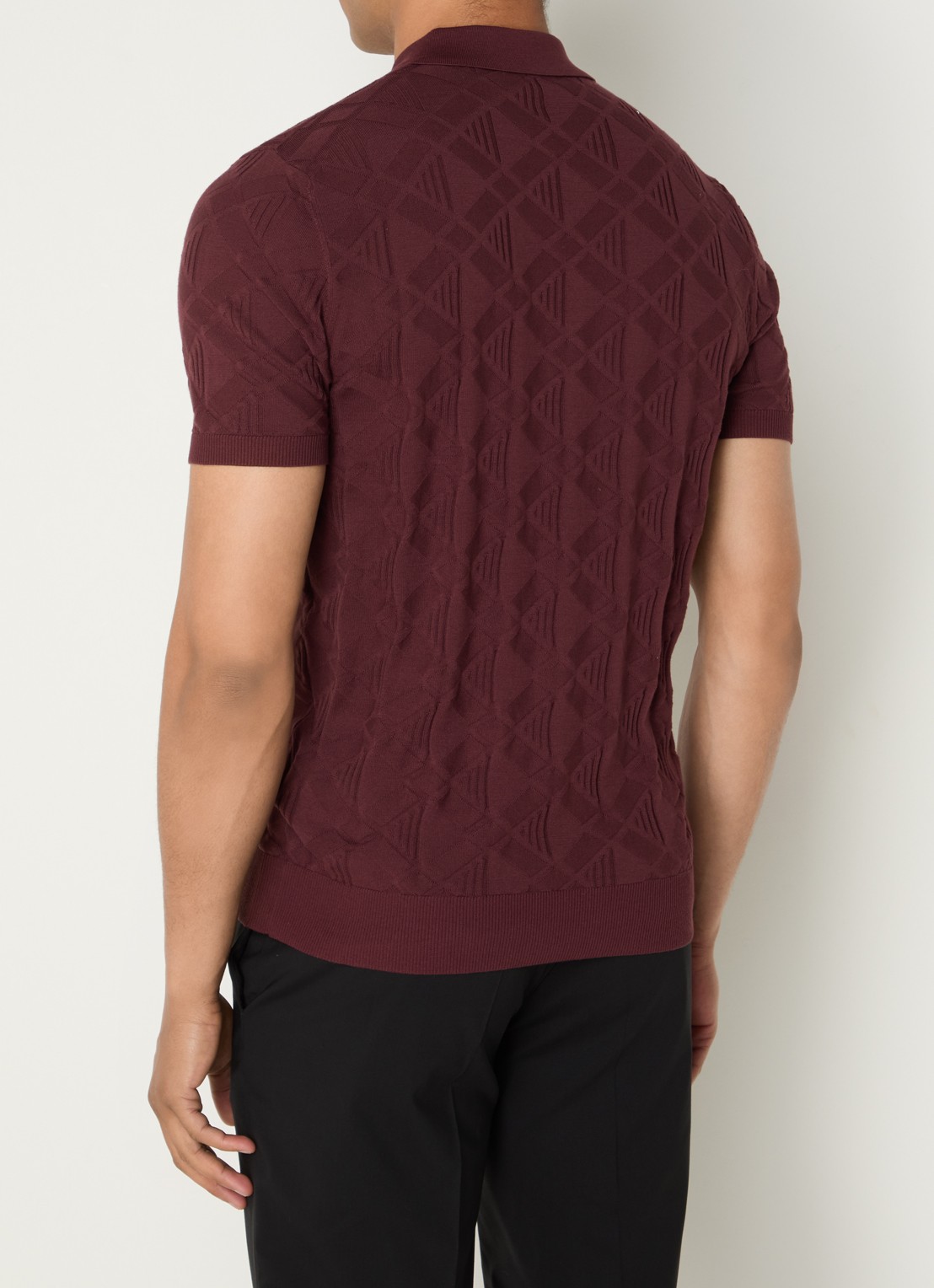 Strellson Vincent regular fit polo met ruitdessin - achterkant bordeauxrood