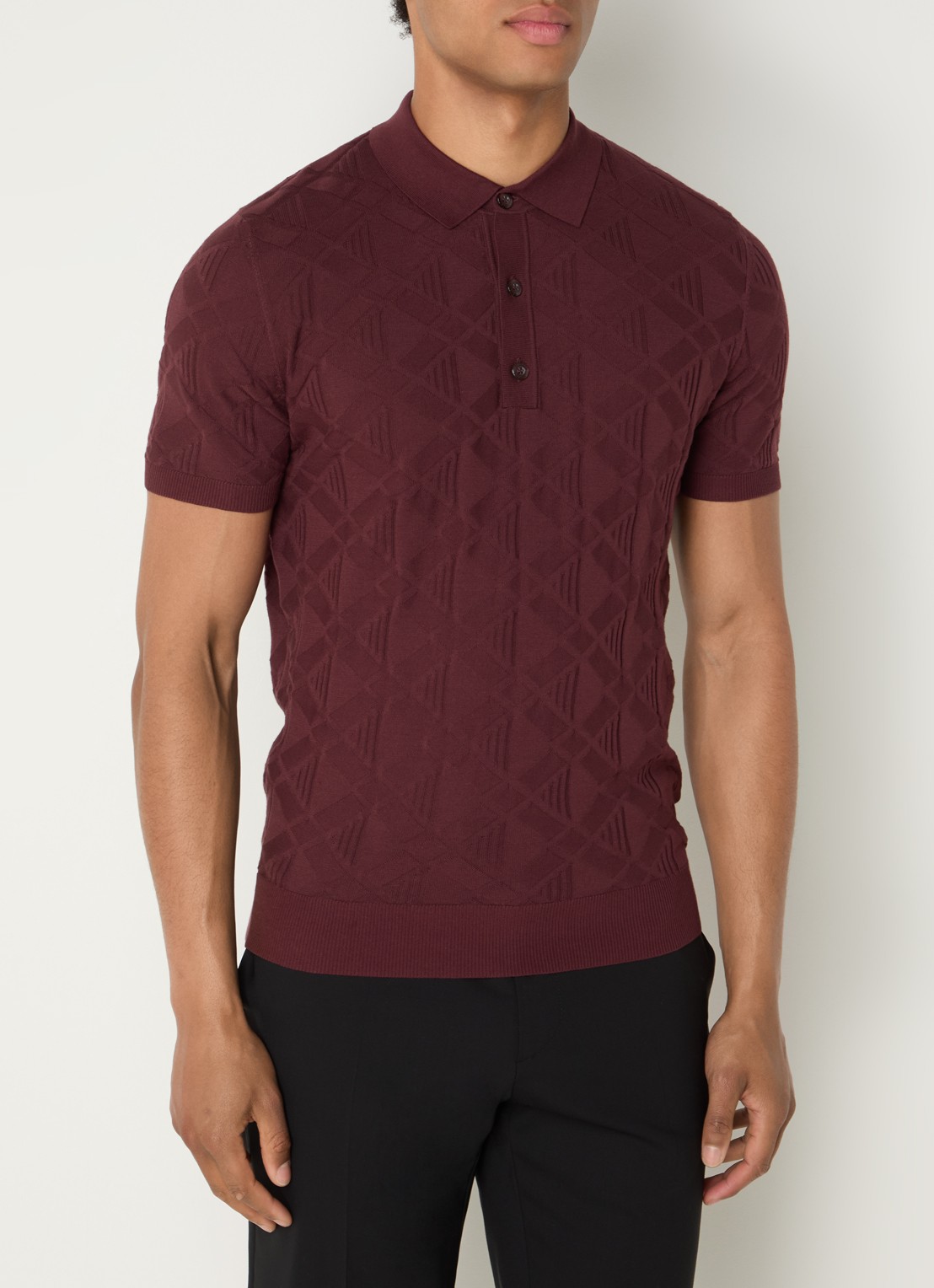 Strellson Vincent regular fit polo met ruitdessin - detail 4 bordeauxrood