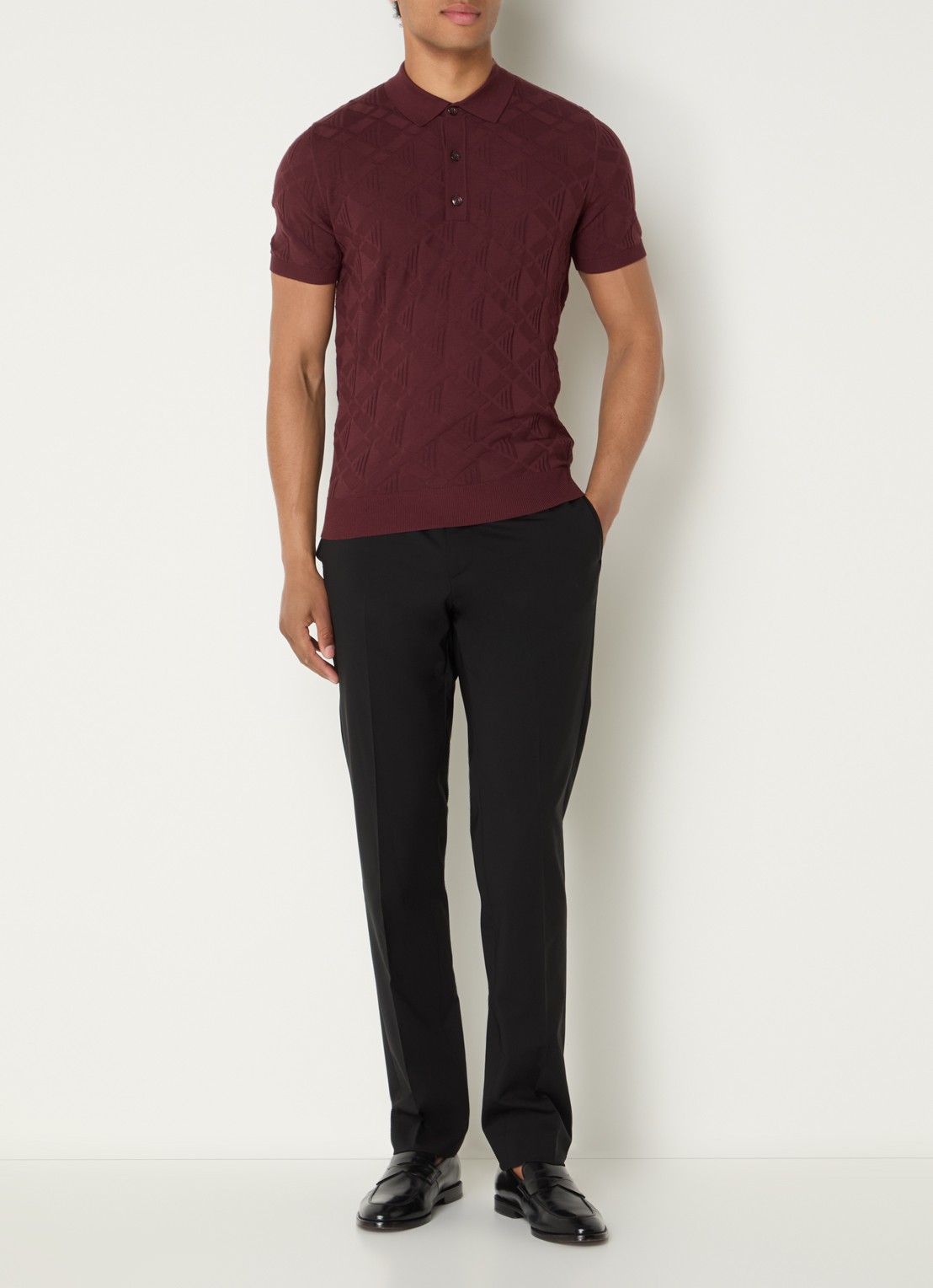 Strellson Vincent regular fit polo met ruitdessin - voorkant 3 bordeauxrood