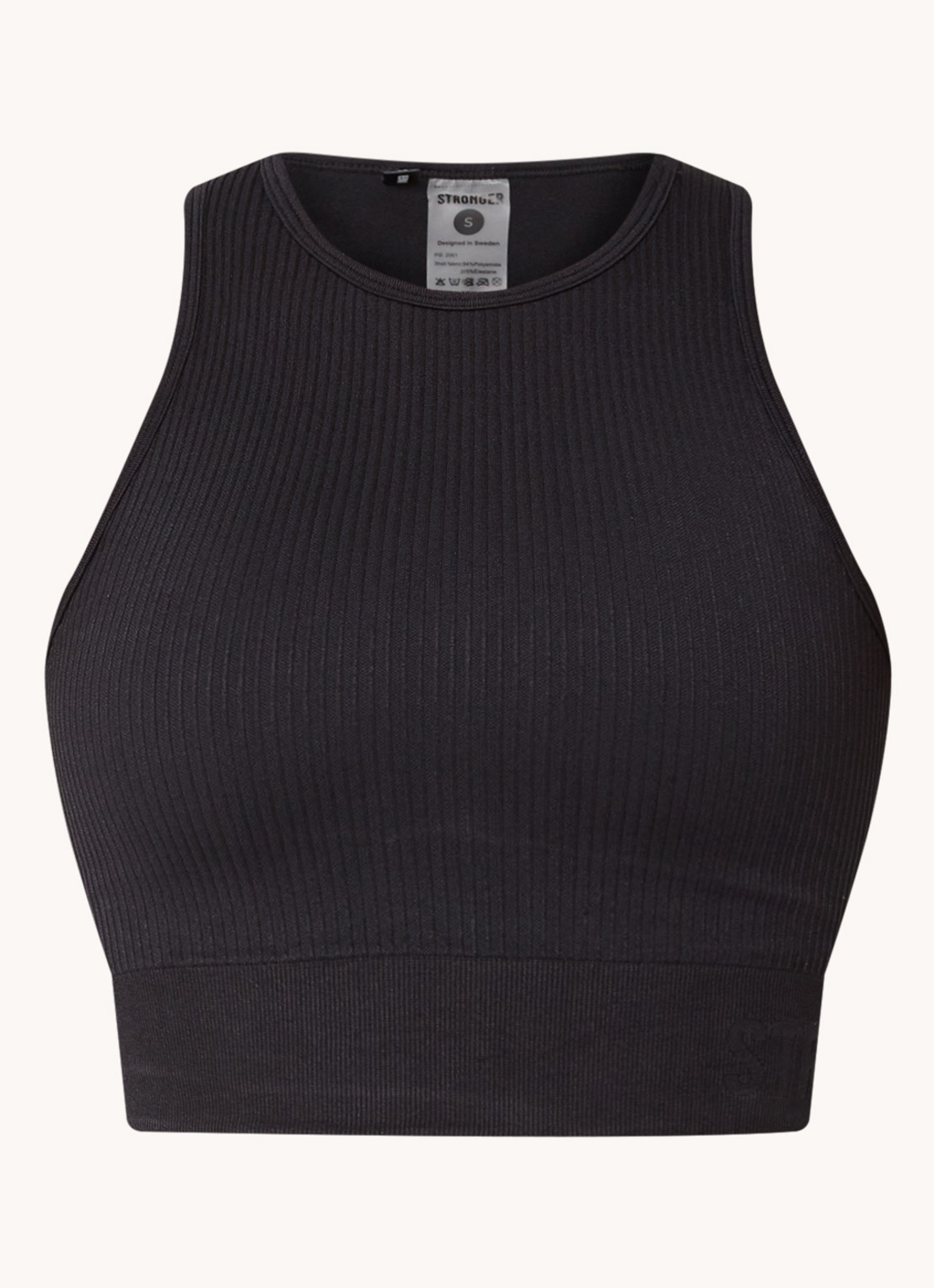 STRONGER Embrace cropped trainingstop met ribstructuur - voorkant zwart