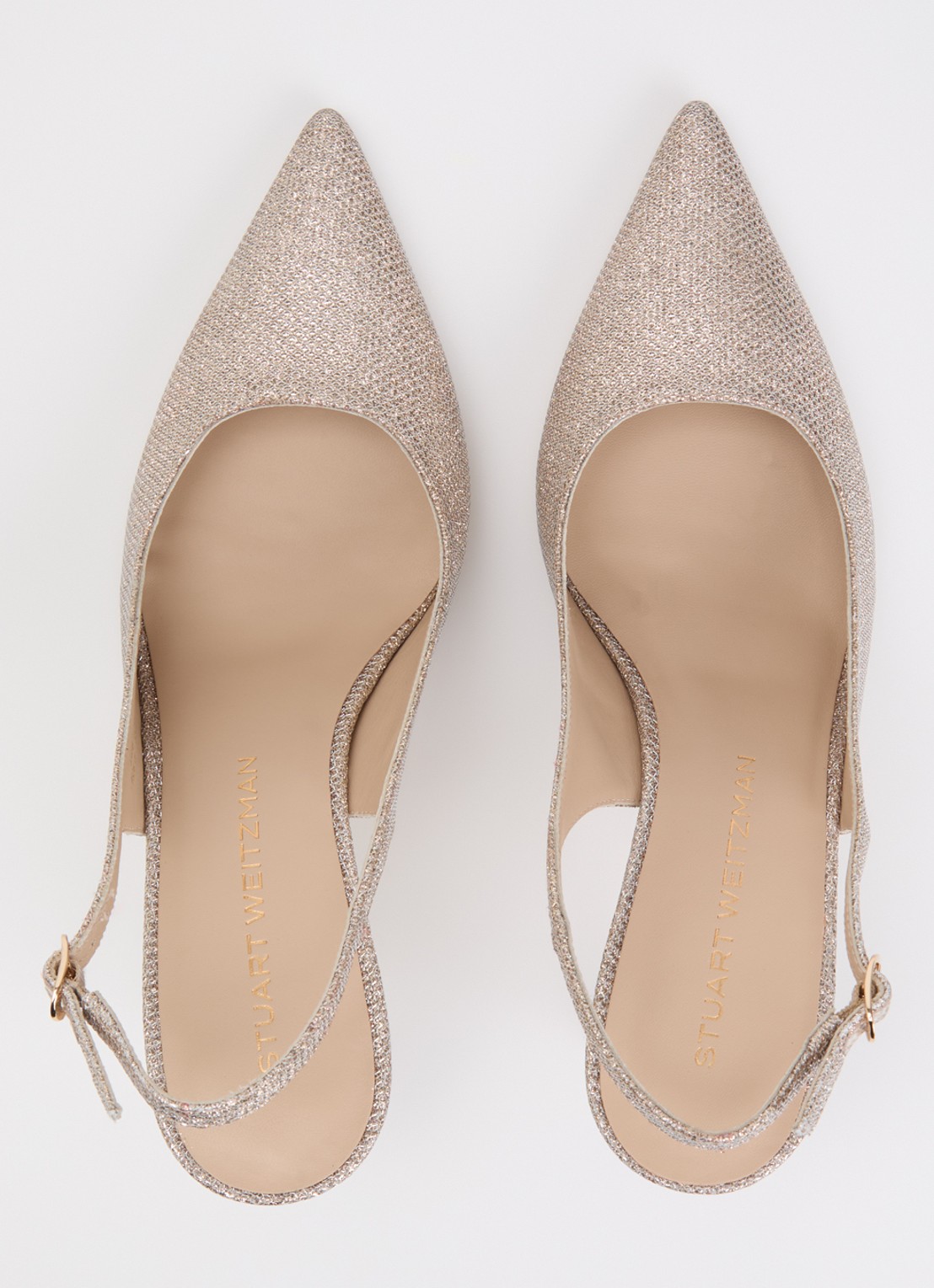 Stuart Weitzman Power 75 slingback met mesh en glitter - detail 2 zilver