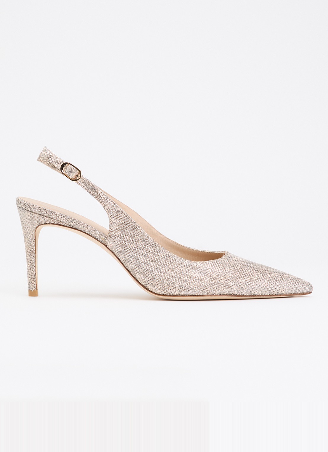 Stuart Weitzman Power 75 slingback met mesh en glitter - voorkant 5 zilver