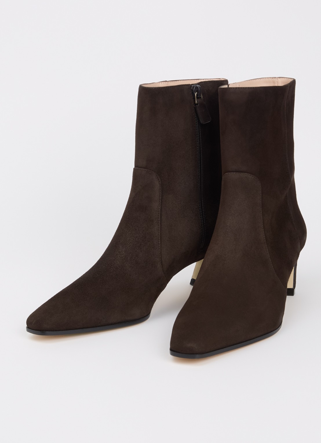 Stuart Weitzman Stassi Zip enkellaarsje van suède - detail 2 donkerbruin