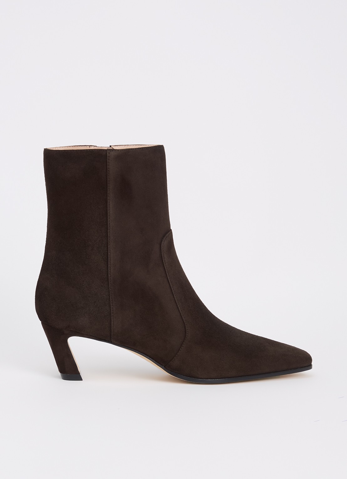 Stuart Weitzman Stassi Zip enkellaarsje van suède - voorkant donkerbruin