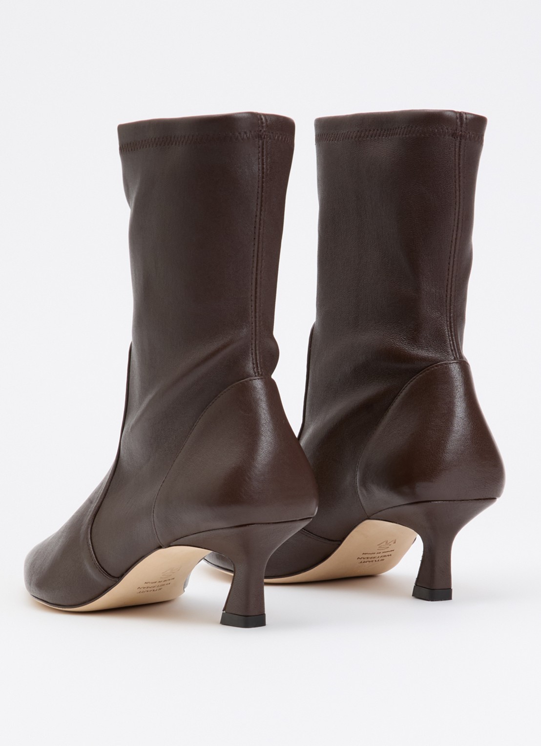Stuart Weitzman Vinnie 50 enkellaarsje van leer - achterkant 4 chocoladebruin